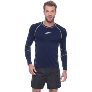Camiseta Masculina Manga Longa Speedo Run Performance - AZUL NAUTICO VERDE FLUOR